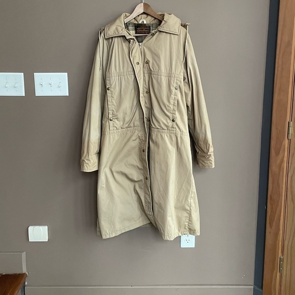 Vintage Eddie Bauer Flannel Lined Insulated Trench Coat in Tan Size Small - Picture 1 of 7